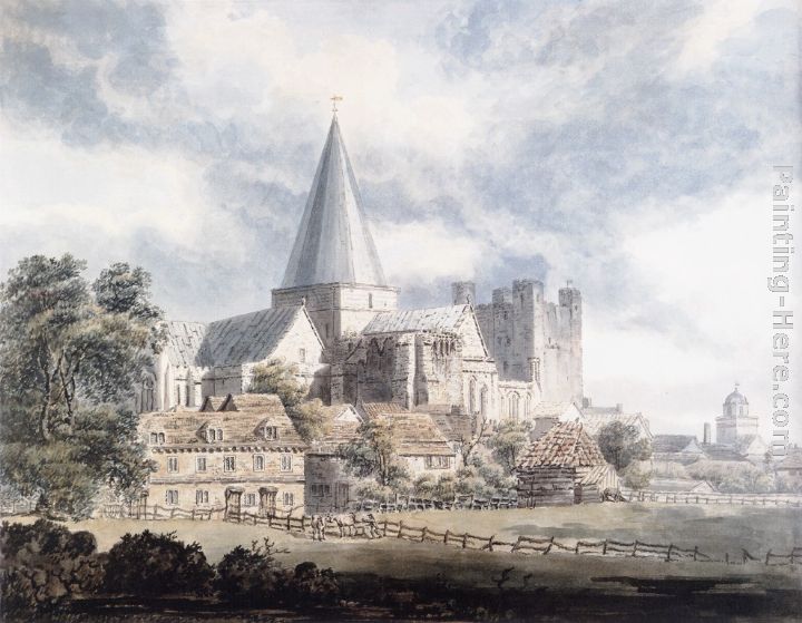 Rochester Cathedral and Castle, from the North-East painting - Thomas Girtin Rochester Cathedral and Castle, from the North-East art painting